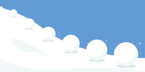 Illustration of debt snowball method showing a snowball growing larger as it rolls downhill